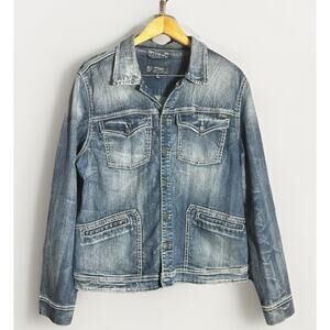 Silver Jeans Co Denim Jacket Womens 2X Medium Wash Trucker Oversized Jean Y2K